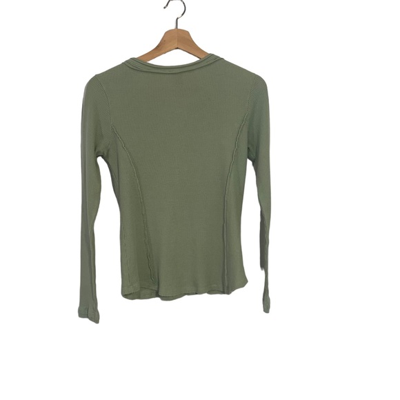 Sundance Sage Green Thermal Lace Up Long Sleeve Top Size Small - Picture 2 of 8